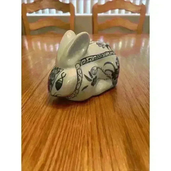 Porcelain Rabbit Bunny Blue White Coin Bank Andrea by Sadek Vintage Collectible - Picture 7 of 7